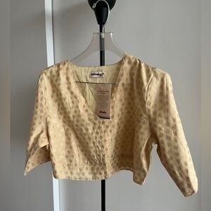 SOLD NWT Fabindia Gold Brocade Silk & Cotton Women's Saree Cropped blouse XL